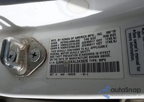 2010 Honda Cr-V Lx from USA, damaged, VIN 5J6RE3H3XAL043926